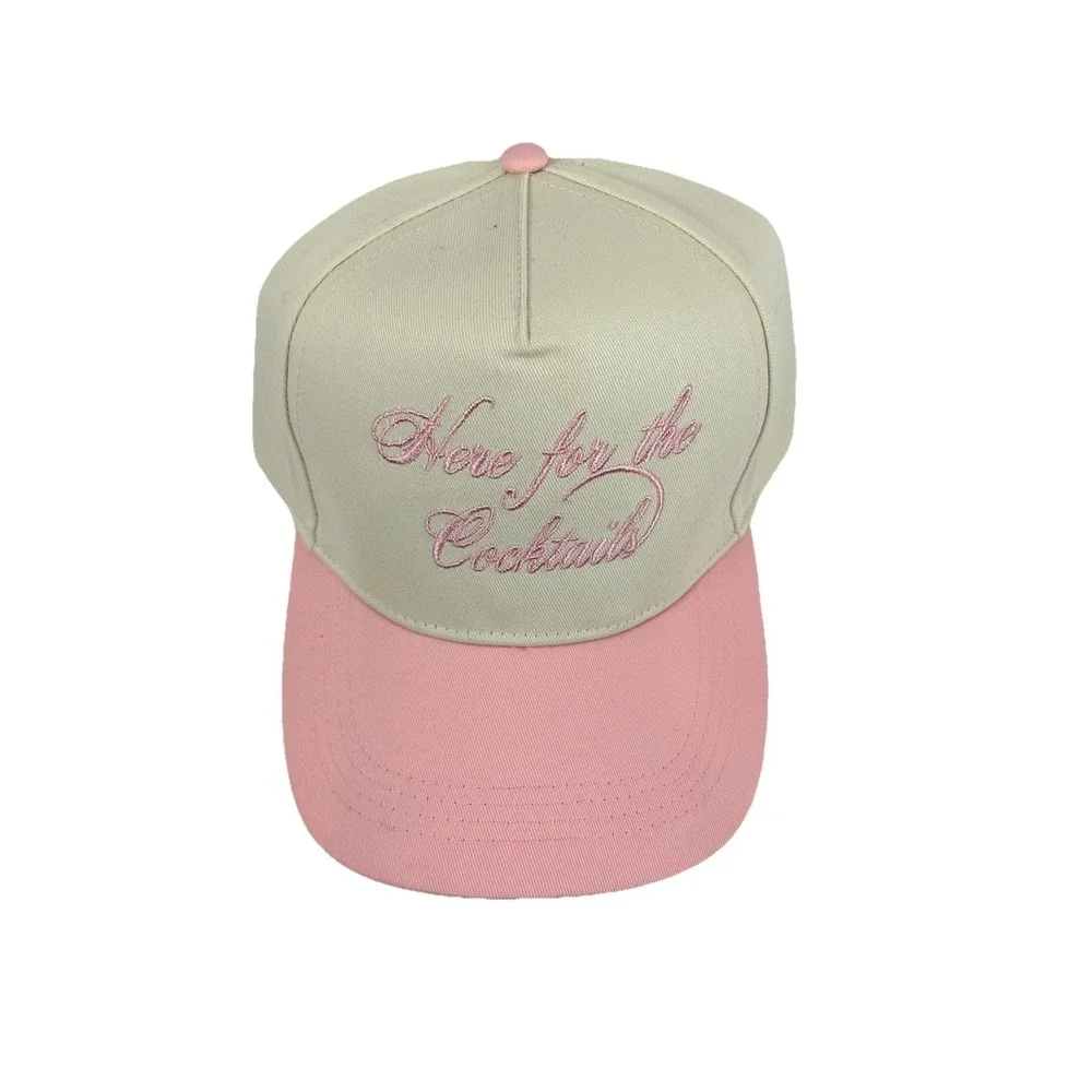 David and Young Here for the Cocktails Hat Pink Cream Embroidered Baseball Cap